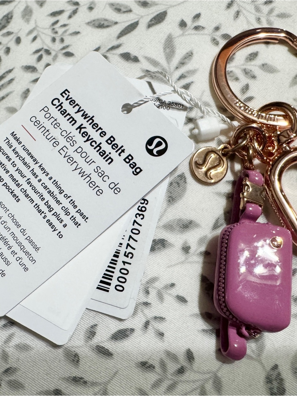 lululemon athletica Pink/Rose Gold Everywhere Belt Bag Charm Keychain